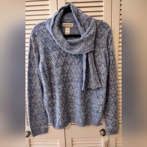 NWT alfred dunner Classic Blue Scarf Sweater, Petite size PXL, Long sleeve